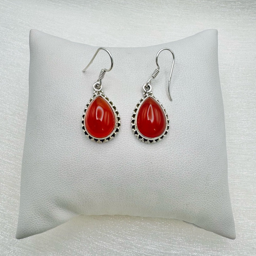S925 Carnelian Teardrop Dangle Earrings