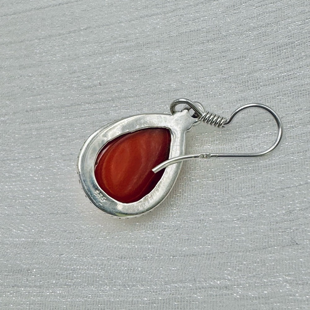 S925 Carnelian Teardrop Dangle Earrings