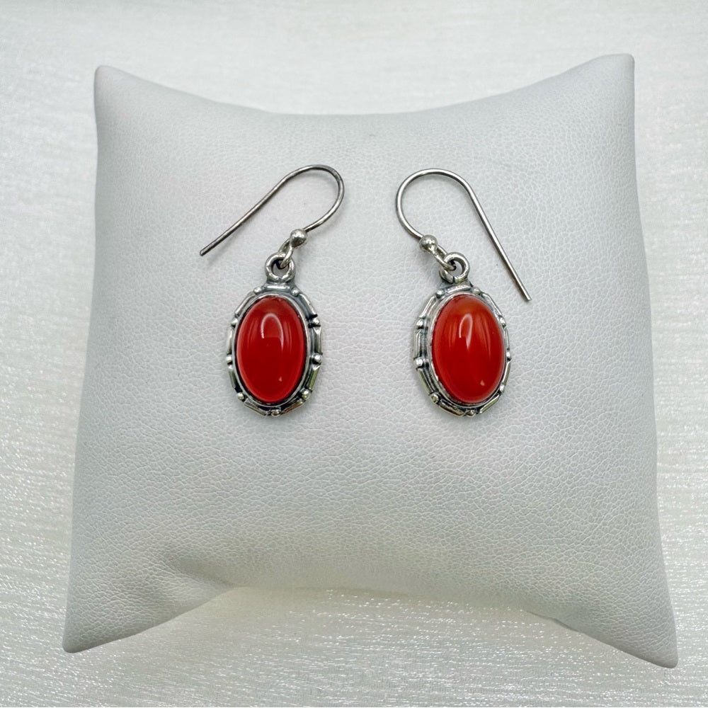 S925 Carnelian Oval Dangle Earrings