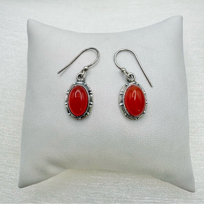 S925 Carnelian Oval Dangle Earrings