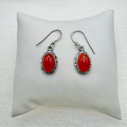 S925 Carnelian Oval Dangle Earrings