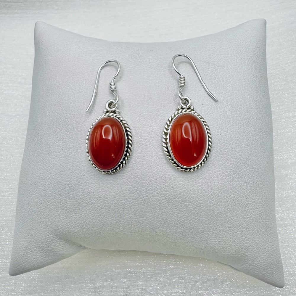 S925 Carnelian Oval Dangle Earrings