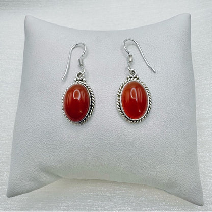 S925 Carnelian Oval Dangle Earrings