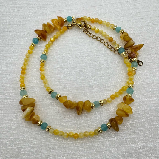 Yellow Jade and Aquamarine Mixed Gemstone Necklace