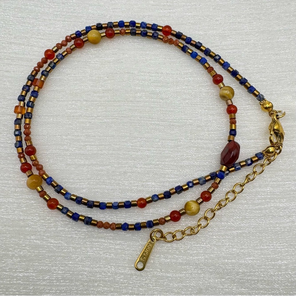 Lapis and Carnelian Mixed Gemstone Necklace