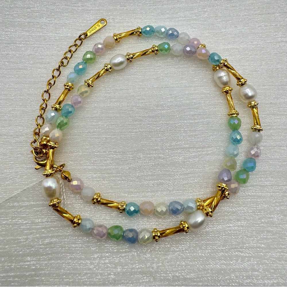 Mixed Crystal and Freshwater Pearl Necklace