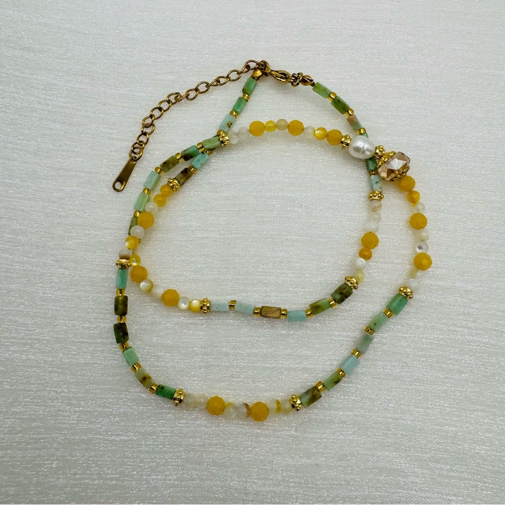 Turquoise, Jade, Mother of Pearl, and Freshwater Pearl Necklace