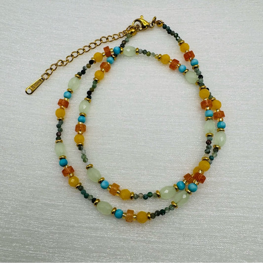 Carnelian, Agate, African Turquoise & Mixed Gemstone Necklace