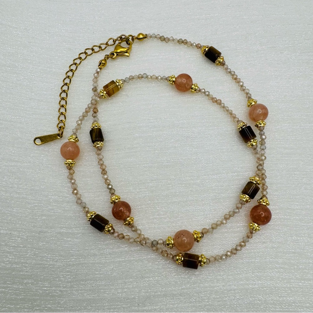 Sunstone and Swarovski Crystal Multi Gemstone Necklace