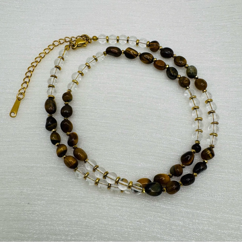 Tiger’s Eye and Clear Quartz Necklace