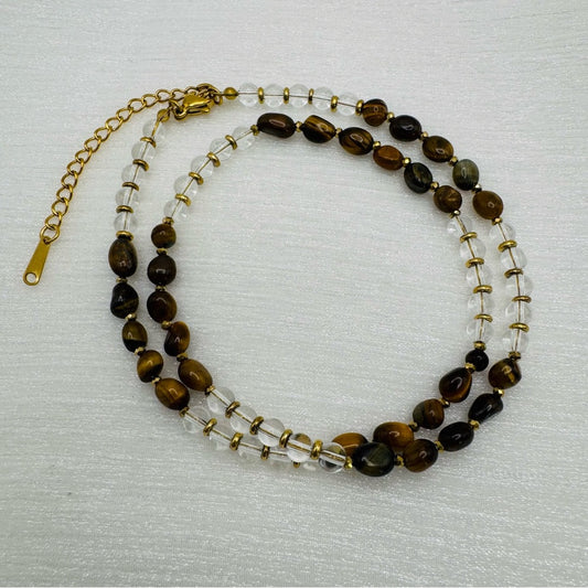 Tiger’s Eye and Clear Quartz Necklace