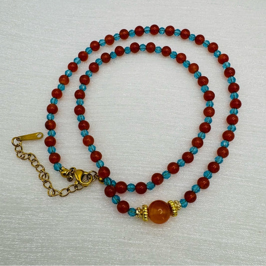 Carnelian Gemstone & Swarovski Crystal Necklace