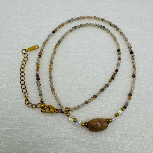 Rainbow Faceted Rutilated Quartz & Golden Healer Necklace