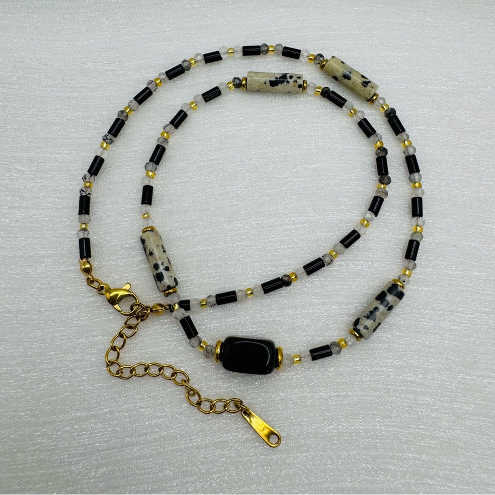 Dalmatian Jasper & Onyx Mixed Gemstone Necklace Style #43