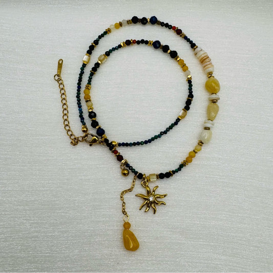 Mixed Gemstone with Sun Charm Necklace