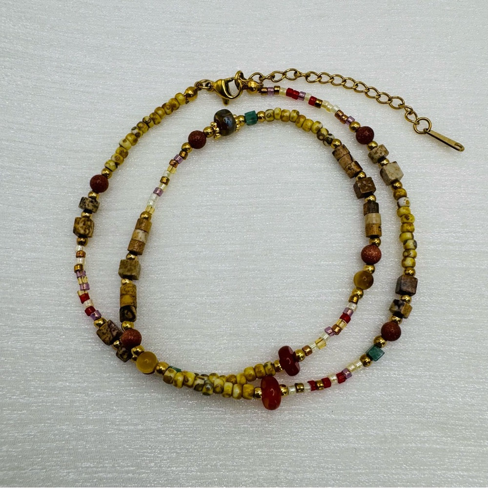 Picture Jasper, Sandstone and Carnelian Miced Gemstone Necklace