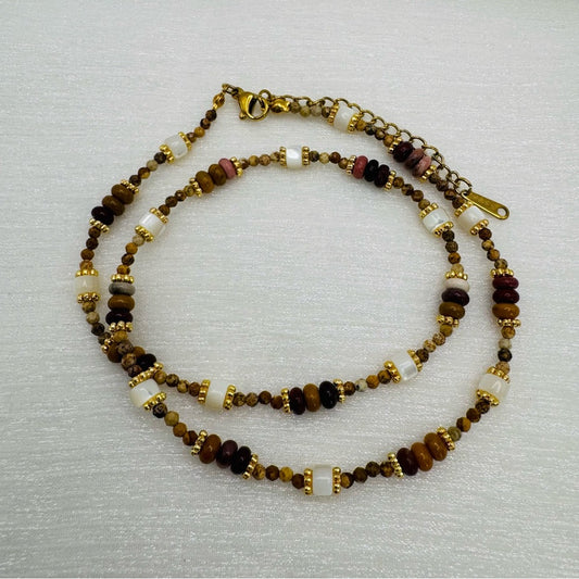 Mookite, Mother of Pearl, Picture Jasper Mixed Gemstone Necklace