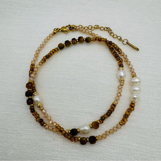 Swarovski Crystal, Tiger’s eye, and Freshwater Pearl Necklace