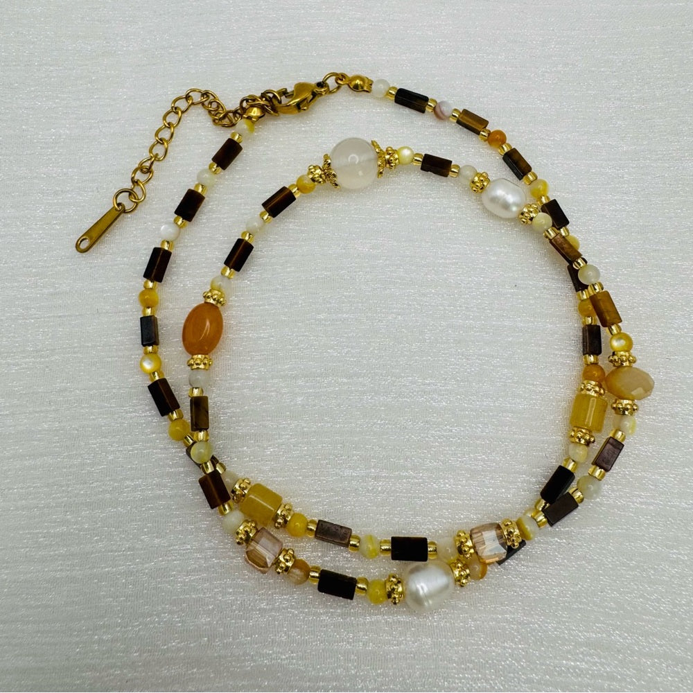Mixed Gemstone and Freshwater Pearl Necklace Style #46