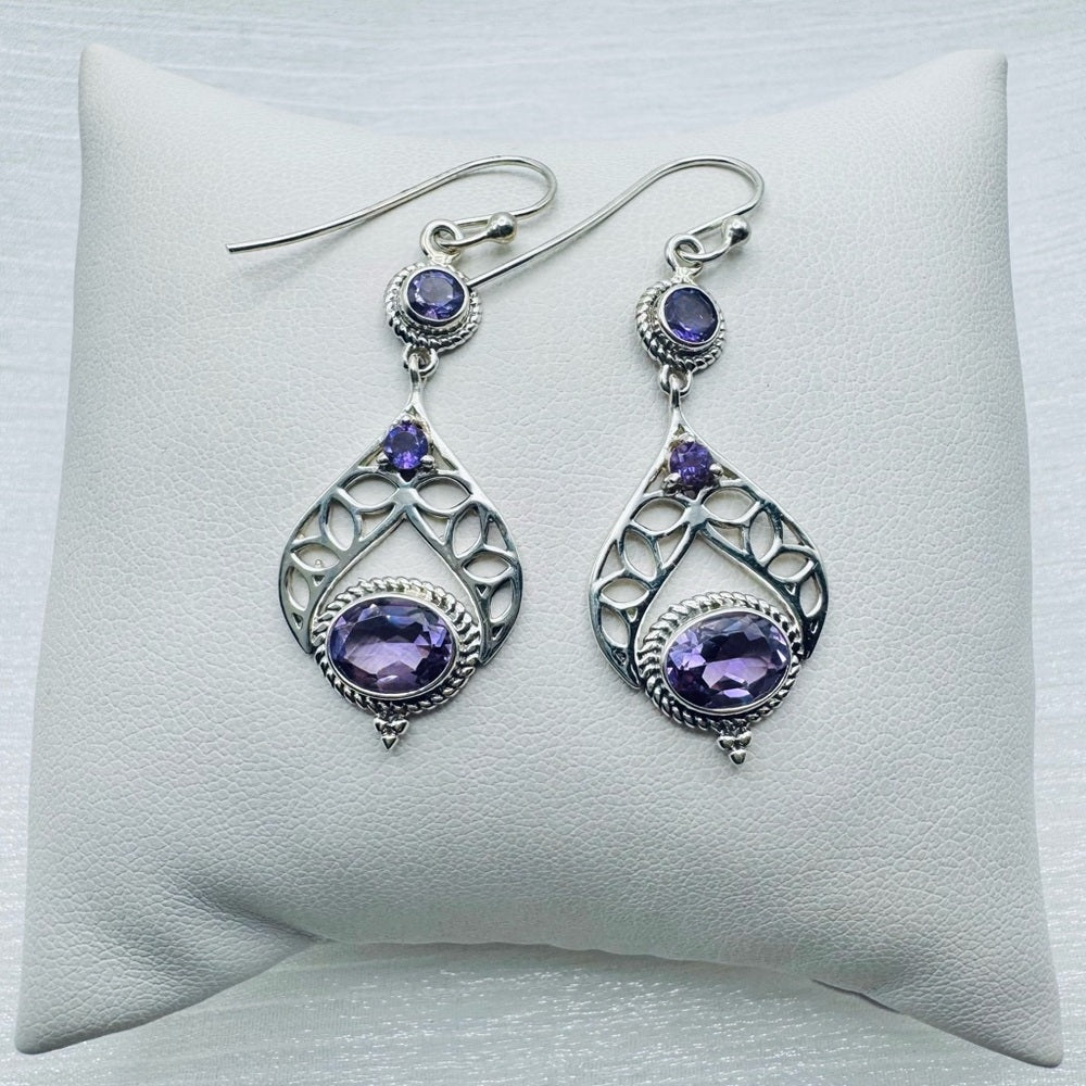 S925 Amethyst Dangle Earrings