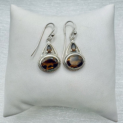 S925 Oval Smoky Quartz Dangle Earrings