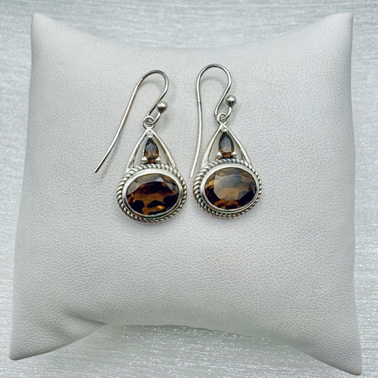 S925 Oval Smoky Quartz Dangle Earrings