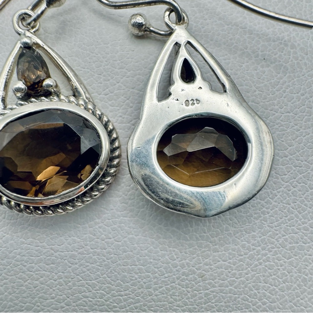 S925 Oval Smoky Quartz Dangle Earrings