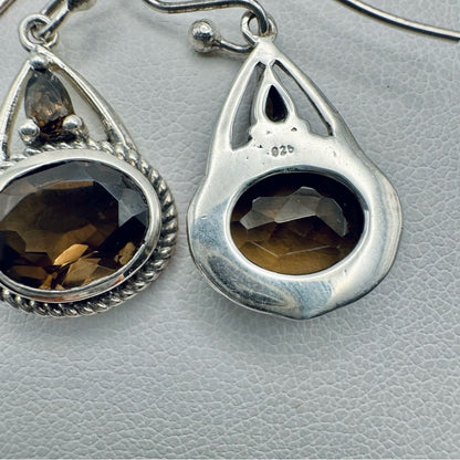S925 Oval Smoky Quartz Dangle Earrings