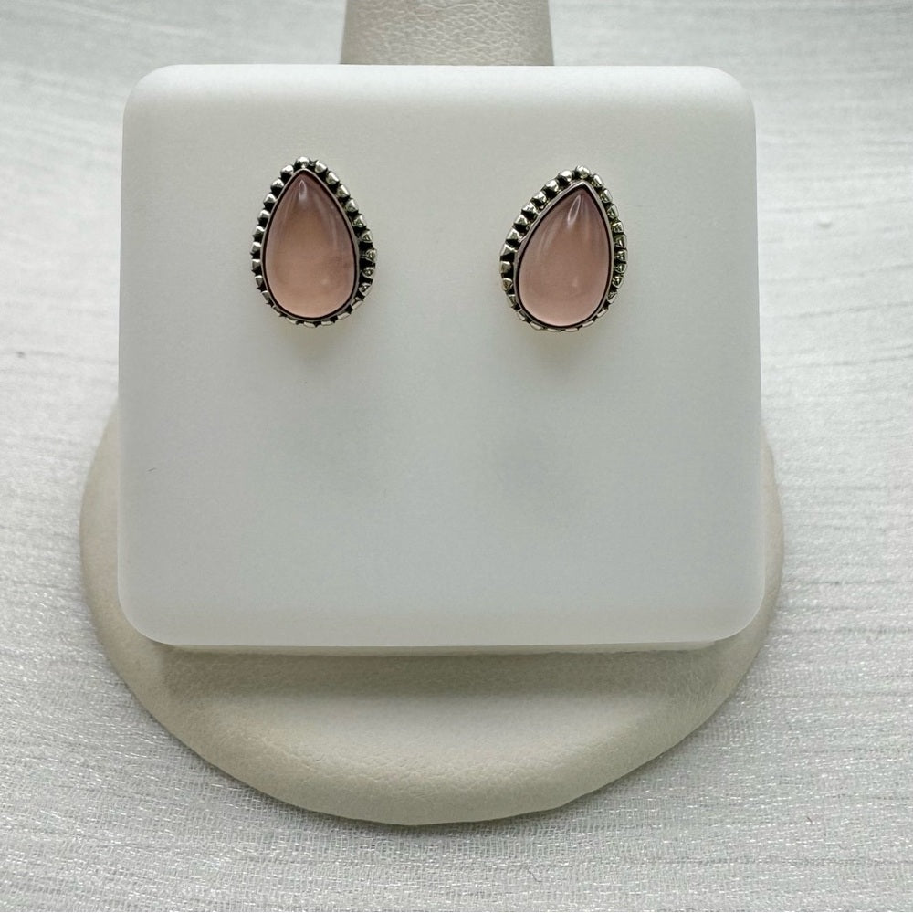Rose Quartz Teardrop Stud Earrings