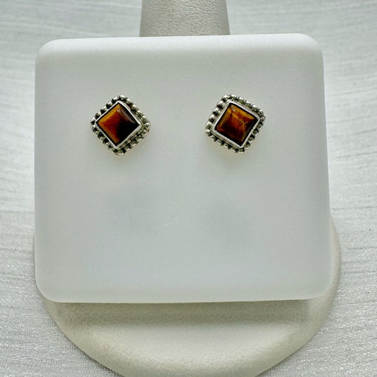 S925 Square Tigers Eye Stud Earrings