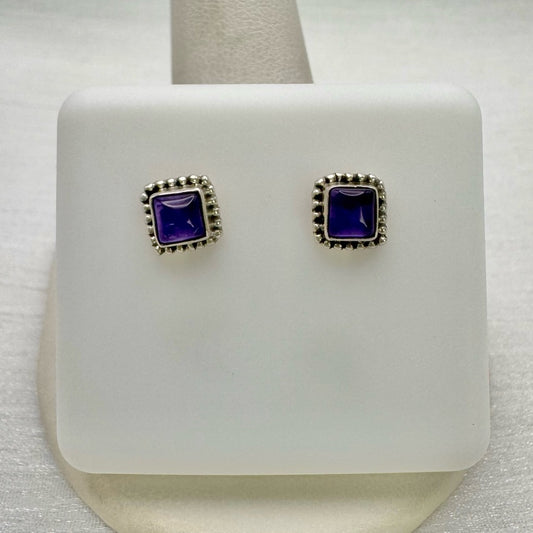 S925 Amethyst Square Stud Earrings