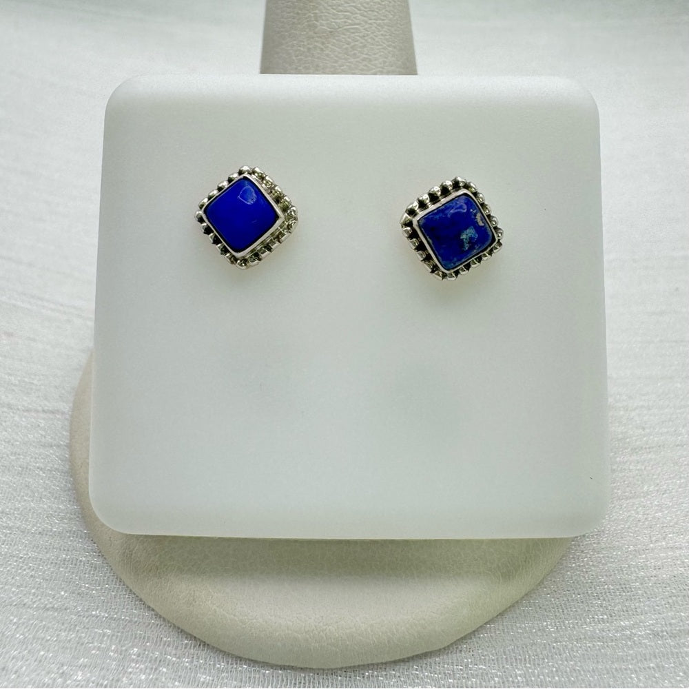 S925 Square Lapis Stud Earrings
