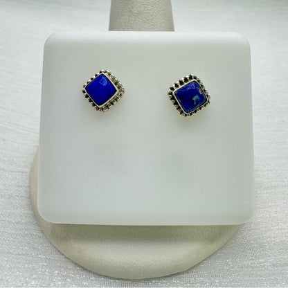 S925 Square Lapis Stud Earrings