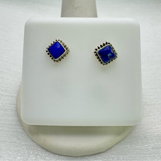 S925 Square Lapis Stud Earrings