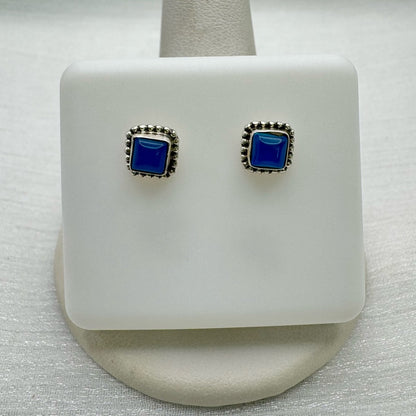S925 Blue Chalcedony Square Stud Earrings