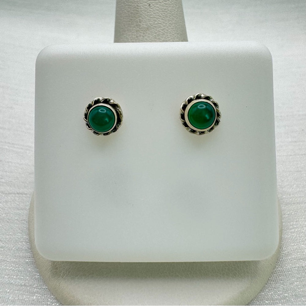 Green Chalcedony Circle Swirl Stud Earrings