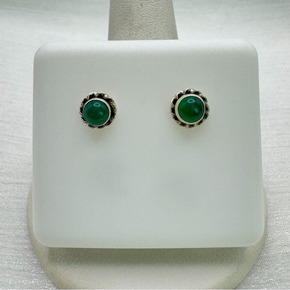 Green Chalcedony Circle Swirl Stud Earrings