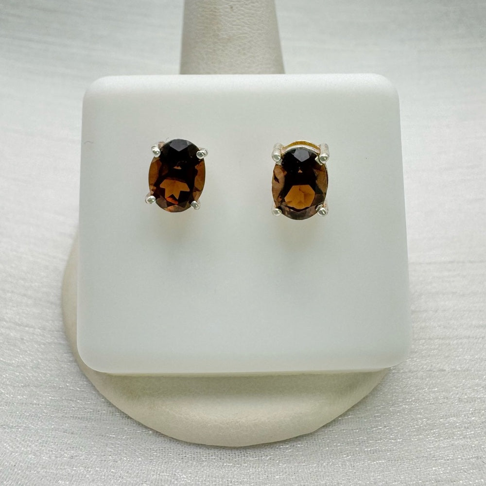 Smoky Quartz Oval Stud Earrings
