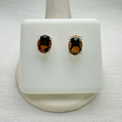Smoky Quartz Oval Stud Earrings