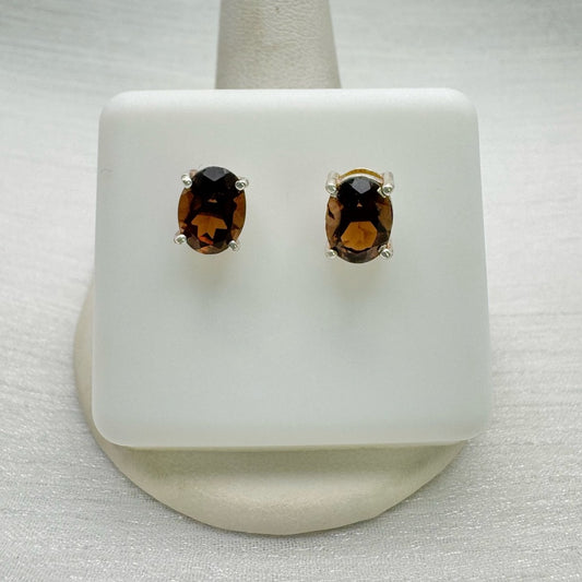 Smoky Quartz Oval Stud Earrings