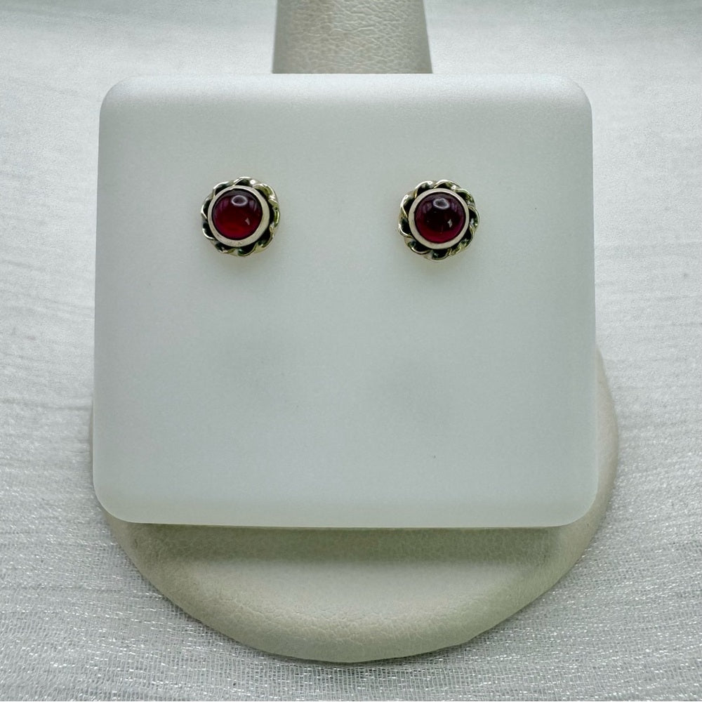 Purple Garnet Circle Swirl Stud Earrings