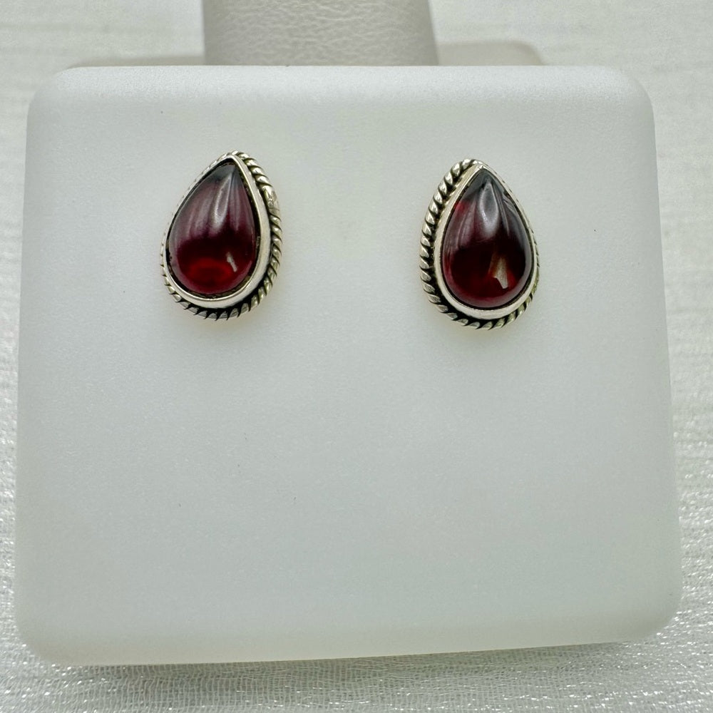 Purple Garnet Teardrop Braided Stud Earrings