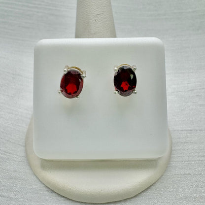 Garnet Oval Stud Earrings