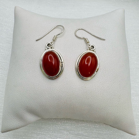 S925 Carnelian Oval Dangle Earrings
