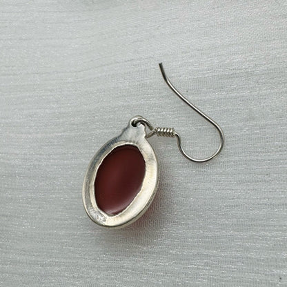 S925 Carnelian Oval Dangle Earrings