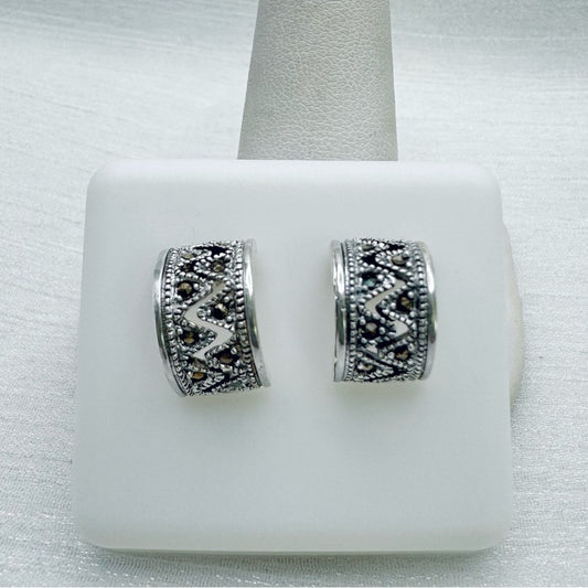 S925 Swirl Marcasite Huggie Push backs