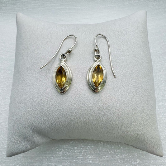 S925 Citrine Dangle Oval Earrings