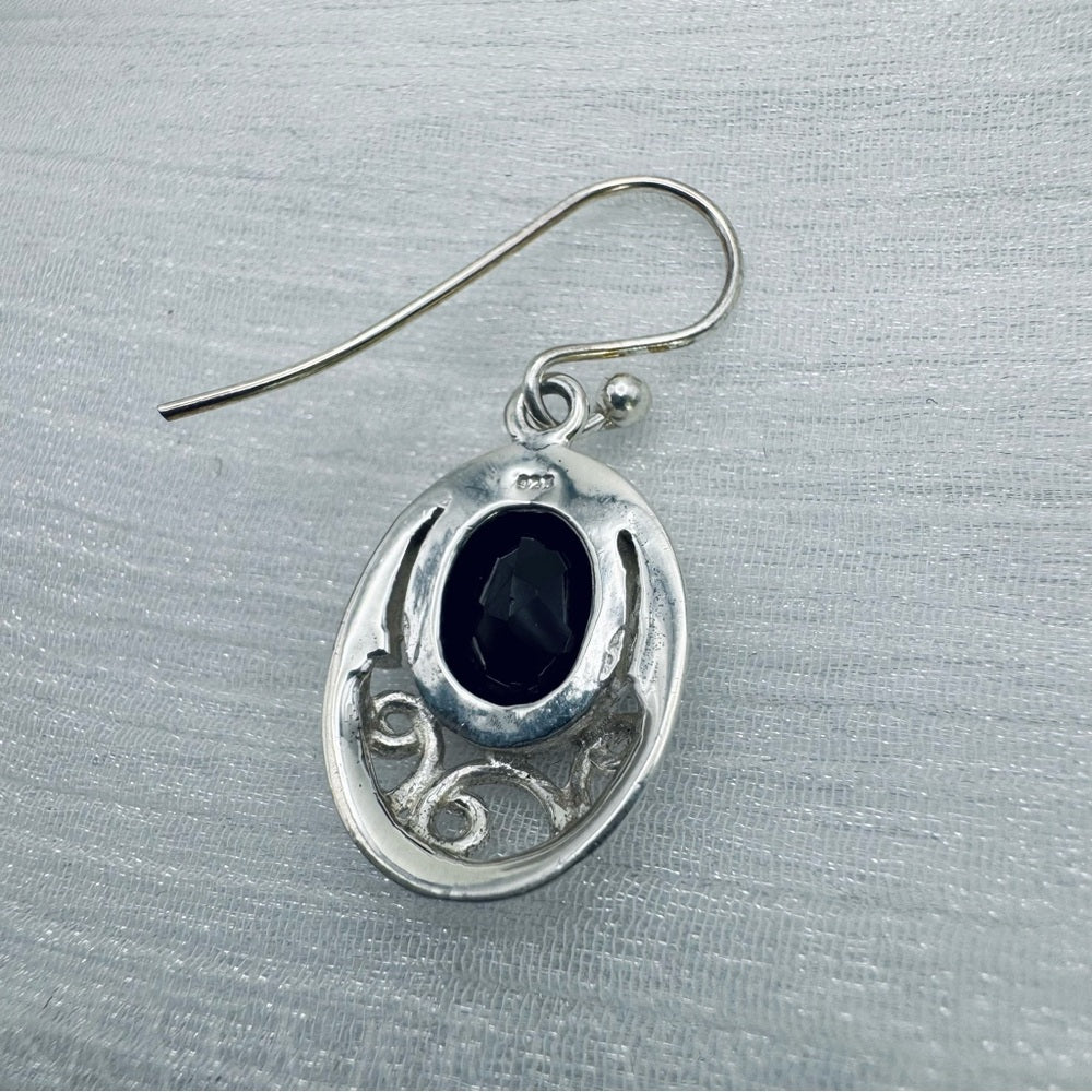 S925 Black Onyx Dangle Earrings