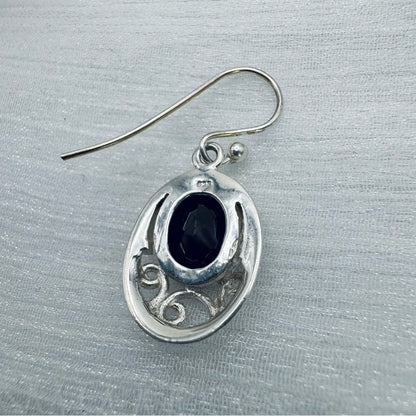 S925 Black Onyx Dangle Earrings