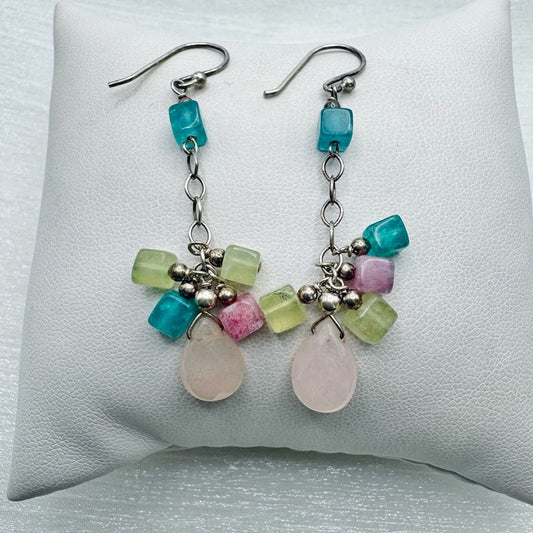 S925 Mixed Gemstone Dangle Earrings